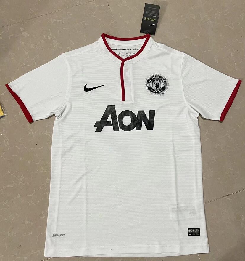 2013-14 Manchester United Retro White Away Kit Soccer Jersey